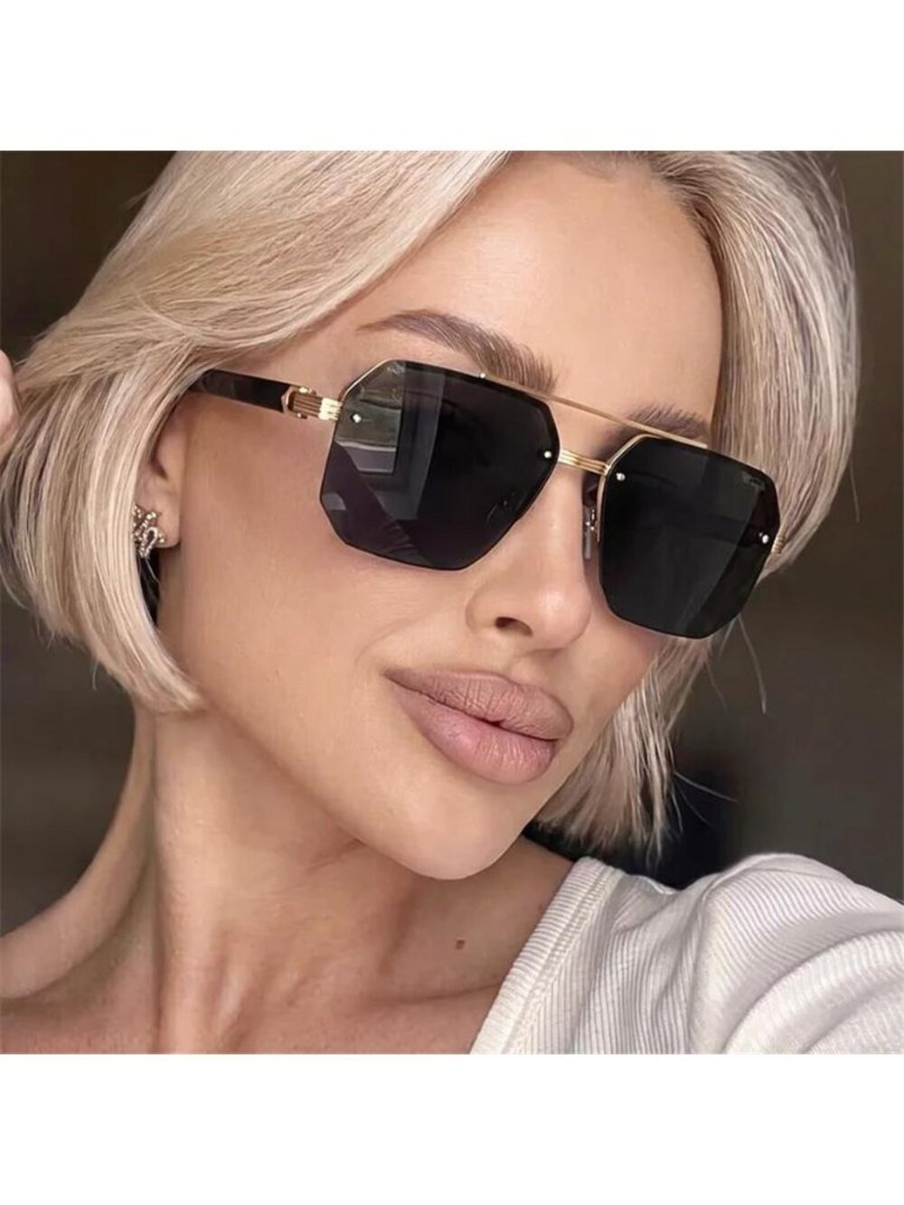 Retro Double Bridges Polygon Metal Sunglasses